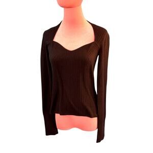 NWT Bloomingdale's AQUA Cashmere Black Pullover Sweater Sweetheart Neckline M